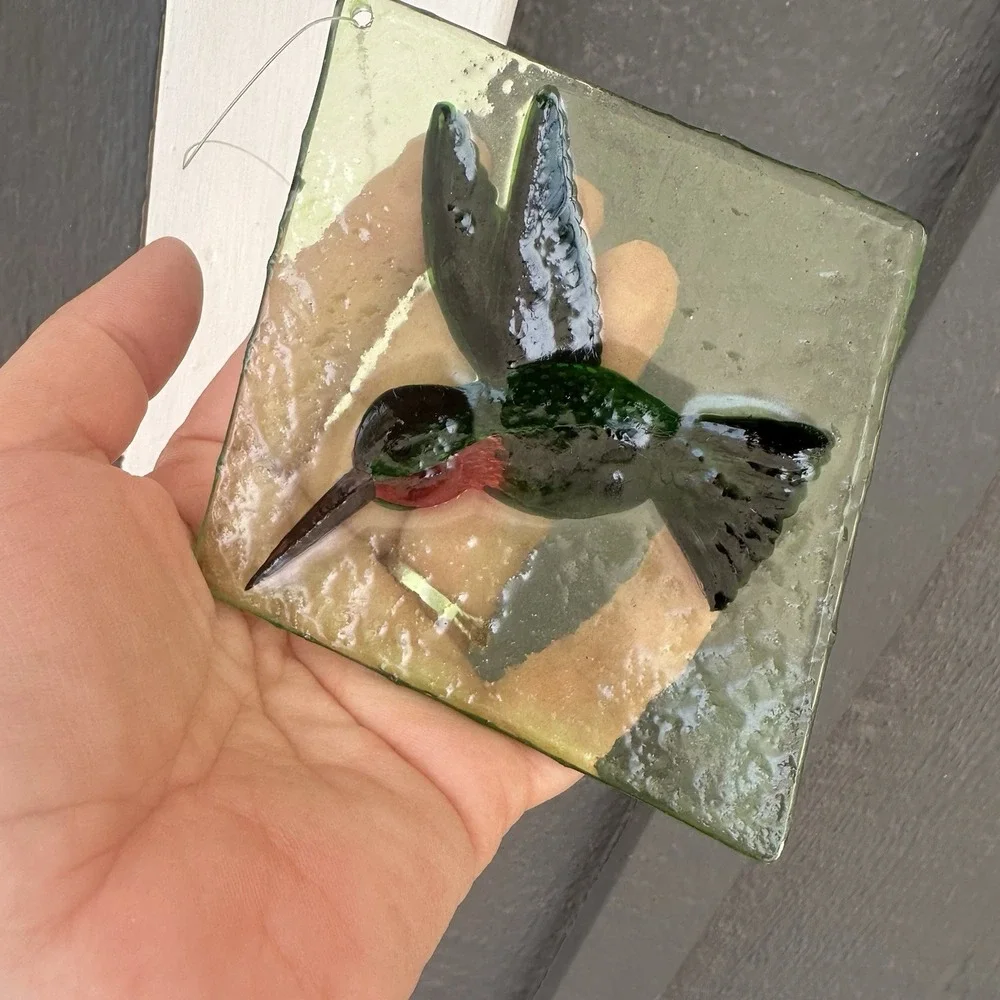 Vintage Hummingbird Suncatcher Stained Glass Diamond Window Hang Ruby-Throated